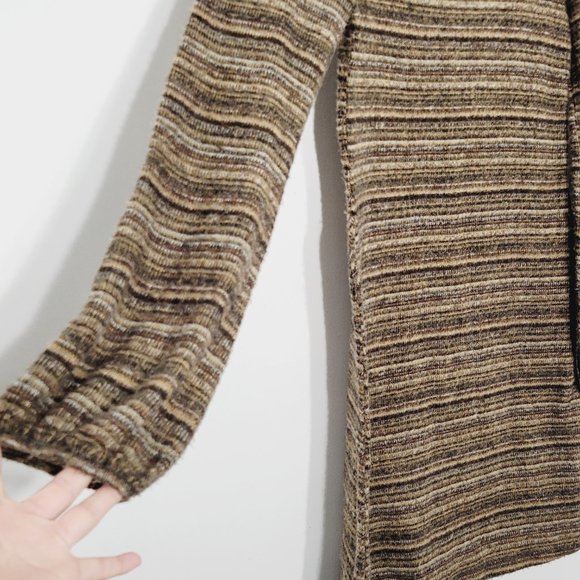 Sweater Dress Vintage Cowl Neck Long Sleeves Lightweight Brown Neutrals Stripes - Picture 2 of 11